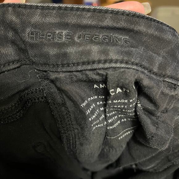 American Eagle Next Level Stretch Hi-Rise Jeggings Black Distressed Cotton Sz 6 - Picture 7 of 9